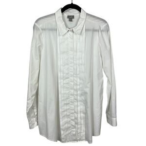 J.Jill White Pleated Front Stretch Cotton Button Down Shirt Size Large L